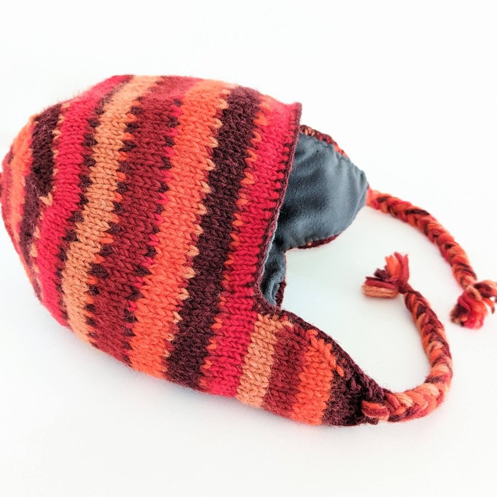 Handknit 100% Wool Hat Beanie Toque Earflaps
